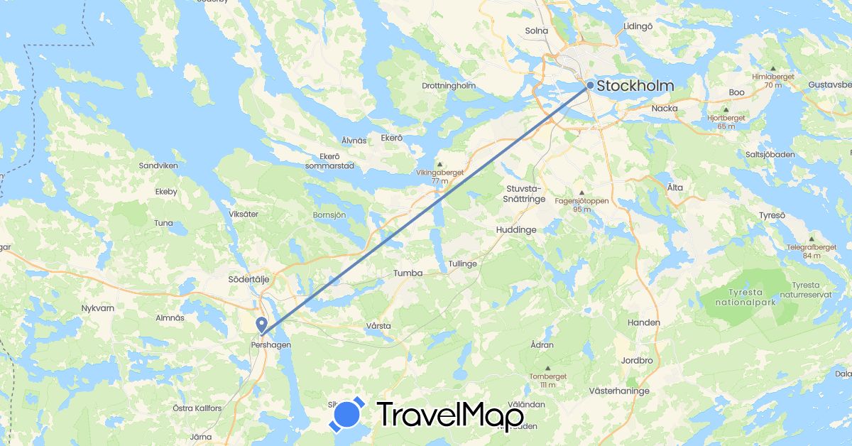 TravelMap itinerary: driving, cycling in Sweden (Europe)